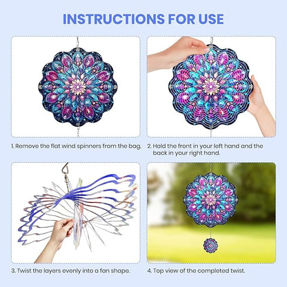 MXJSUA Kaleidoscope Wind Spinners for Indoor Outdoor Garden Decoration, 12 Inch Datura Stainless Steel Hanging Wind Spinners Ornaments Crafts for Gifts