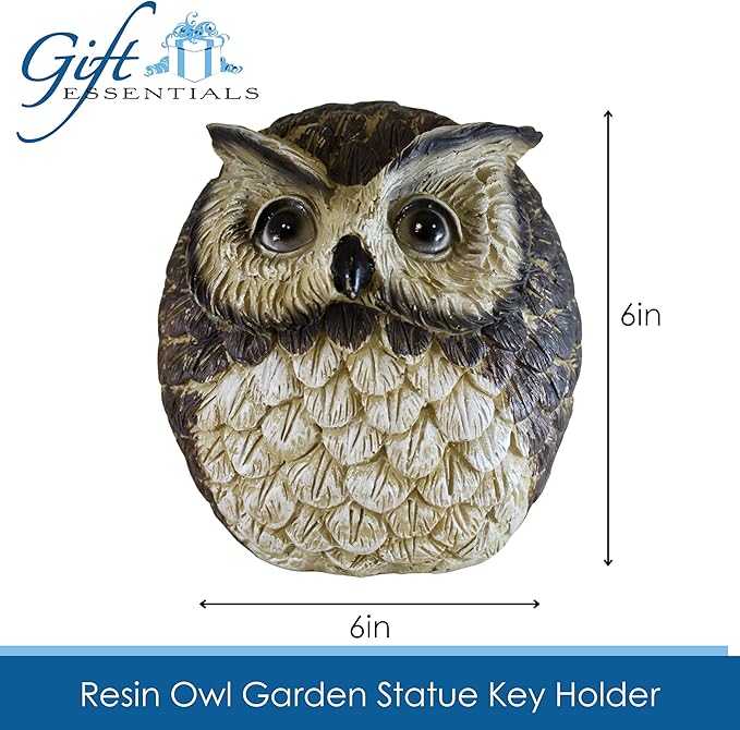 Gift Essentials Stocky Owl Garden Decor Holds a Hidden Key Outside - Secret Magnetic Panel Key Hider