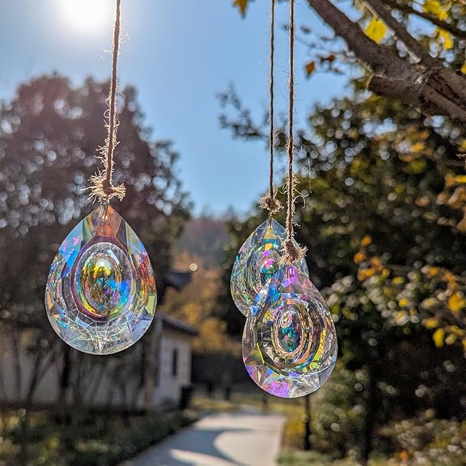 Crystal Prism Suncatchers DIY,AB Sparkling Teardrop Sun Catcher with Crystals Hanging Crystal for Windows, Chandeliers, Car & Garden Déco