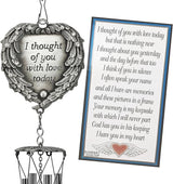 Sympathy Memorial Windchimes - Engraved I Thought of You with Love Today - Angel Wings Wrapped Around a Heart and Teardrop Charm - in Loving Memory Chimes - 15" L - 2 Pack
