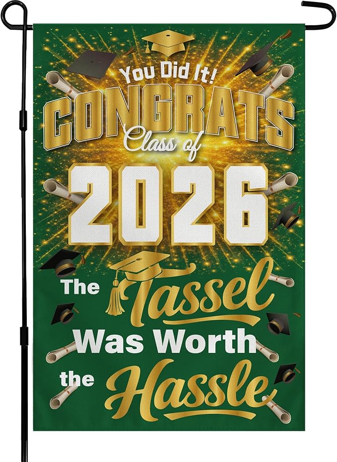 Graduation Decorations 2026 - Class of 2026 Garden Flag | Graduation Decor Party Favors Supplies for Outdoor Indoor Double-Side Backdrop Banner for Garden Porch Patio Lawn Yard Home,12x18Inch(Green)