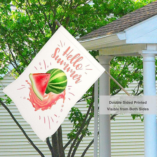 Mugod Watercolor Watermelon Decorative House Flag 28x40 Inch Double Sided, Summer Fruit Red & Green Large Burlap Flag for Outdoor Garden Yard Decoration