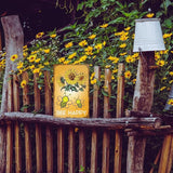 Funny Flowers Metal Sign, Metal Country Rustic Tin Sign, Sunflowers Bee Happy, Yard Sign Garage Farm Outside Garden Wall Decor Sign Plaque Outdoor for Home Fence 8 X 12 Inch