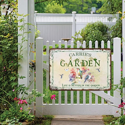 Custom Metal Signs with Name Made in USA Personalized Vintage Garden Sign Waterproof Vintage Decorative Metal Print for Wall Decor Customized Home Garden Ideas Gifts Artwork Prints for Yard Outdoor