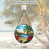 DASTOLL Stained Glass Window Hanging, Blue Beach Scenery Suncatcher Diamond Glass Panel Hangings Sun Catchers Decor for Birthday for Women, Men, Wife, Aunt, and Mom 7.8 in