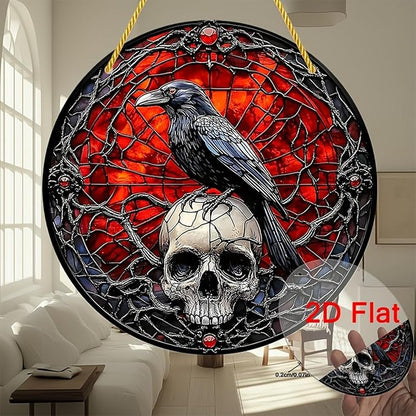 Halloween Sun Catchers Indoor Window Raven Skull Goth Window Decoration Black Goth Acrylic Decoration Black Red with Chain for Home Garden Housewarming Ornaments Gifts for Women Friend Party 7.87 Inch