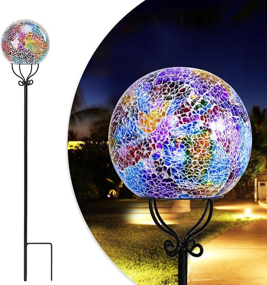 Solar Lights Outdoor Decorative Solar Mosaic Garden Stakes Cracked Glass Decorative Waterproof Outdoor Lights for Landscape Patio Yard Walkway Decoration Multi