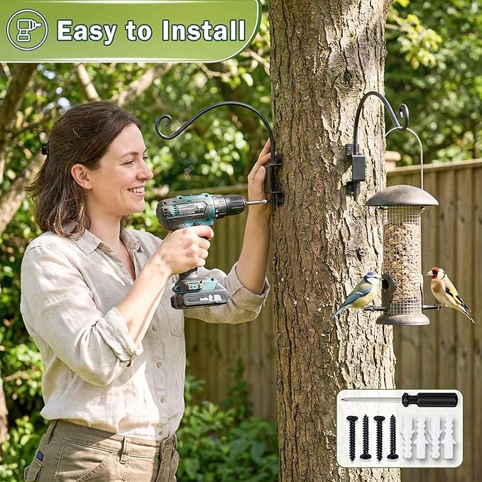 Qiang Ni Plant Hanger Outdoor: 22 Inch Bird Feeder Bracket for Garden Patio Decor - Swivel Adjustable Wall Mount Plant Hook for Hanging Flower Baskets