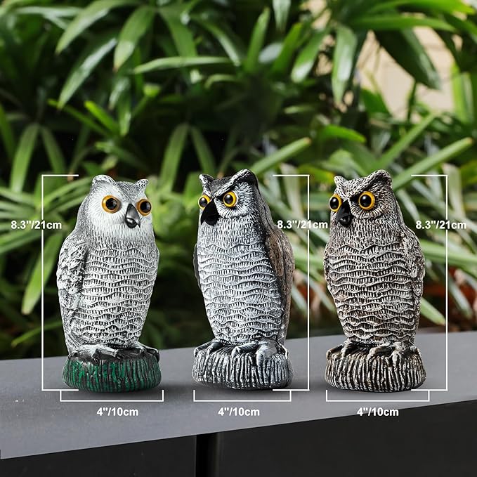 OFFO 3 Pack Plastic Owls Scarecrow for Halloween Decorations Outdoor Garden, Yard, Pool Decoration, 8.3 in Height