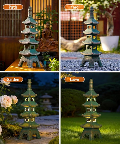 Nacome Solar Pagoda Garden Statues: 25.6 inches Multi-Layer Outdoor Waterproof Resin Zen Decor for Landscape Balcony Patio Porch Yard Ornament(Bronze)