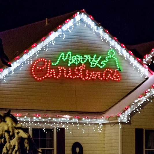ROCEEI Large LED Merry Christmas Neon Motif Bright Red and Green Outdoor LEDs Christmas Decoration for Outdoor Home Party Wall Hanging Holiday (Colorful, Letter)