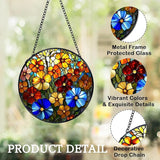 Stained Glass Window Hanging, Spring Colorful Flowers Suncatcher for Window Doors Garden Home Decoration, Floral Plant Glass Ornaments for Women,Men,Wife, Lovers, and Mom 7.8×7.8 in