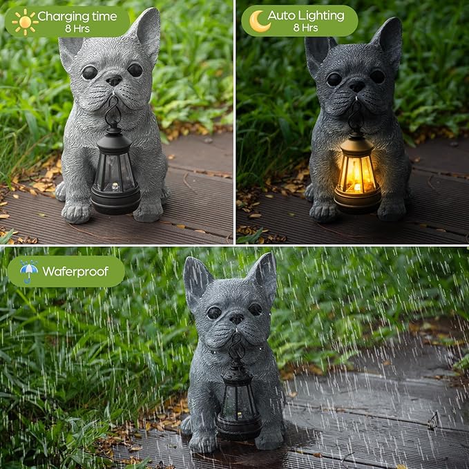 Solar Dog Outdoor Garden Statue with LED Light - Lawn Decor Dog Statue for Patio, Balcony, Yard Ornament - Unique Housewarming Gifts,Birthday Gifts,Garden Gift