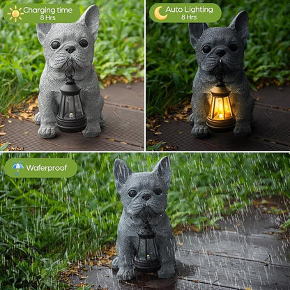 Solar Dog Outdoor Garden Statue with LED Light - Lawn Decor Dog Statue for Patio, Balcony, Yard Ornament - Unique Housewarming Gifts,Birthday Gifts,Garden Gift
