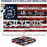 2PCS 250th Anniversary Flag 1.5x3 Ft Anniversary Flag, 1776-2026, 250 Years Birthday flags for Patriotic Yard, House Banner, Room, Porch, Wall, Fence, Outdoor Decorations(Style 3)