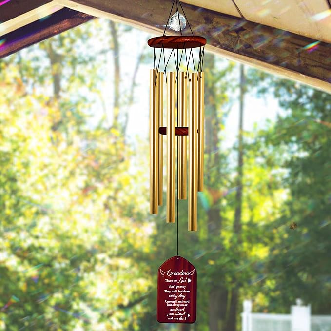 Crystal Grandma Sympathy Wind Chimes Christmas Memorial Remembrance Keepsake Loss of Grammy Gigi Nanny in Memory Condolence Gift for Family Fiends Funeral Garden Window Outdoor Hanging HW12-RW-GM