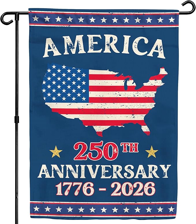 250th Anniversary America USA Garden Flag for Outside, USA Map 250 Years of Freedom 1776-2026 Patriotic Double-Sided Waterproof Yard Flag 12x18 Inch for 4th of July Memorial Day Outdoor Deco