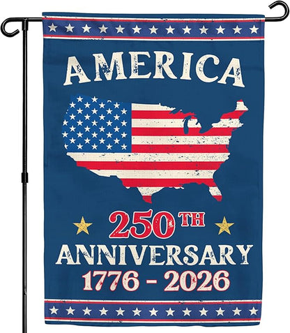 250th Anniversary America USA Garden Flag for Outside, USA Map 250 Years of Freedom 1776-2026 Patriotic Double-Sided Waterproof Yard Flag 12x18 Inch for 4th of July Memorial Day Outdoor Deco