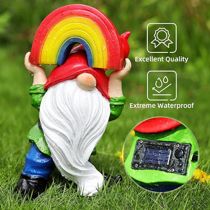 LEGIFO Garden Gnome Statue with Rainbow Solar Lights Large Garden Sculptures Outdoor Decorations Patio Lawn Yard Garden Decor Gifts for Women Mom