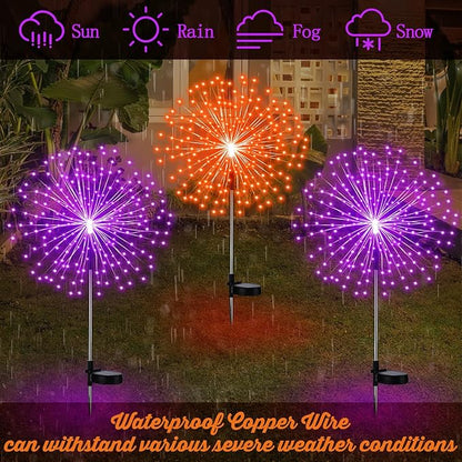 Tujoe 6 Pcs Easter Solar Firework Stake Lights 180 LED 8 Modes Solar Waterproof LED Sparkler Lights Outdoor Decoration for Christmas Holiday Garden Patio Yard Pathway Walkway, Orange, Purple