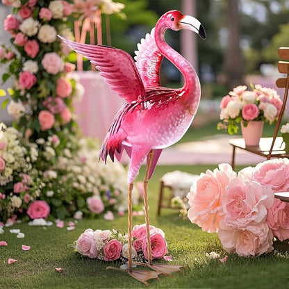 Natelf Garden Flamingo Statue and Sculptures, Outdoor Metal Bird Statues Yard Art, Pink Flamingos Lawn Ornament for Patio Backyard Porch Decorations