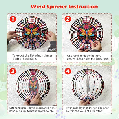 Dragonfly Wind Spinner, 3D Metal Kinetic Hanging Wind Sculpture Spinners for Yard and Garden Decoration, 10 inch Ornament Spinner