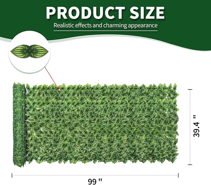 Artificial Ivy Privacy Fence Screen,39.4" X 99" UV-Anti Fake Leaves Plant Vine,Privacy Hedges Wall for Indoor Outdoor Garden Backyard Decor,Color Watermelon Leaves
