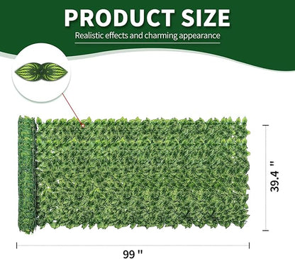 Artificial Ivy Privacy Fence Screen,39.4" X 99" UV-Anti Fake Leaves Plant Vine,Privacy Hedges Wall for Indoor Outdoor Garden Backyard Decor,Color Watermelon Leaves