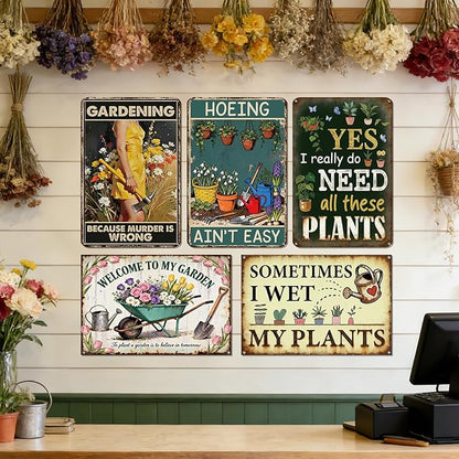Rngmsi Vintage Garden Signs for Outside, Metal Funny Garden Signs Decorative Outdoor Yard Decorations, Gardening Gifts for Women Mothers Grandmas and Plant Lovers