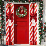 BlissYard Red White Christmas Porch Decorations 12x71 Inch Welcome Hanging Banner Porch Signs for Holiday Decor Gift Box Door Banners for Christmas Winter Home Porch Outdoor Decoration for Front Door