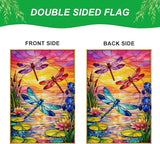 IVN Dragonfly Garden Flag 12x18 Inch – Sunset Lake Stained Glass Style Outdoor Flag, Double Sided Burlap Yard Flag for Porch Lawn Patio Decorative