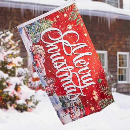 Christmas Flag Decoration 3x5 Ft Carnival Garden Banner Outdoor, Yard Flags Double Sided Printed Indoor Home House Decor Party Supplies Yard Sign Background for Photography(Christmas Tree/Truck/Snow)