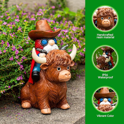 mopha Garden Gnomes Statues Decor - Highland Cowboy Outdoor Decorations,Gifts for Women Mom,Outside Christmas Decorations for Yard Patio Lawn Front Porch