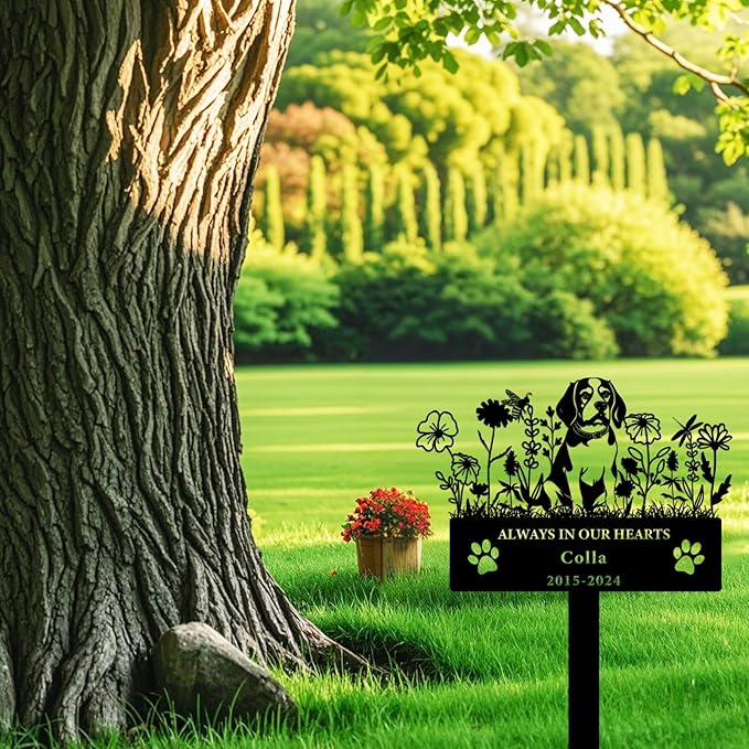 Personalized Flora Dog Memorial Garden Stake - Custom Cemetery Sign With Stake - Pet Grave Marker Plaque - Engraved Headstone for Dogs