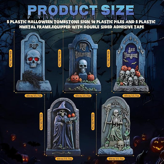 5PCS 26.7X15.7" Large Tombstones Halloween Decorations Garden Signs,Outdoor Cemetery Tombstone Decoration With H Metal Stake,Waterproof Halloween Party Decorations,Outdoor lawn Family Gatherings