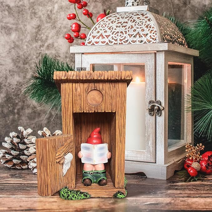 nezababy Funny Garden Gnome Outdoor Statues Naughty Sculpture Decoration Inappropriate Read Newspaper Gnome for Indoor Lawn Yard Red