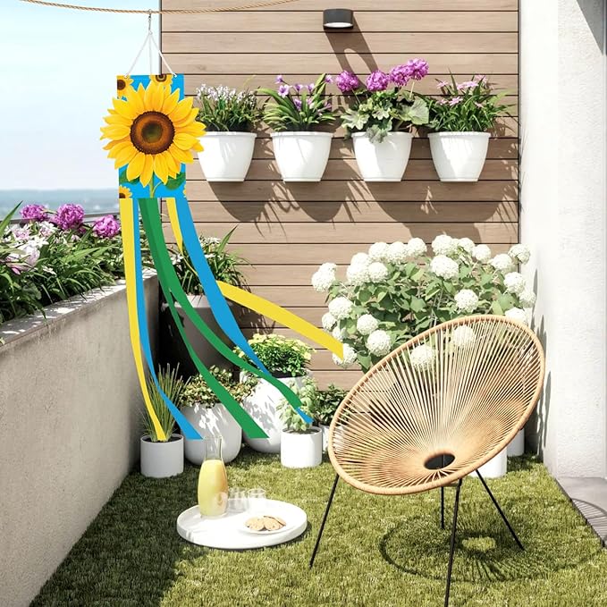 40 Inches 3D Sunflower Windsock Decoration, Dimensional Hanging Outdoor Wind Sock with Yellow, Green, and Blue Streamers for Summer Garden, Yard, Porch, Farmhouse, and Floral-Themed Party Decor