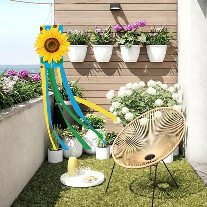 40 Inches 3D Sunflower Windsock Decoration, Dimensional Hanging Outdoor Wind Sock with Yellow, Green, and Blue Streamers for Summer Garden, Yard, Porch, Farmhouse, and Floral-Themed Party Decor