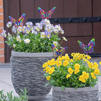 4Pcs Butterfly Garden Stakes Decor, Colorful Butterflies Decorations, Metal Yard Art for Outdoor Lawn Porch Pathway Yard Patio Plant Pot Ornaments (Butterfly- B)