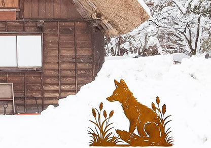 Rusty Fox Garden Stake - Metal Yard Art Sculpture, Fox Outdoor Decor for Garden, Patio & Law