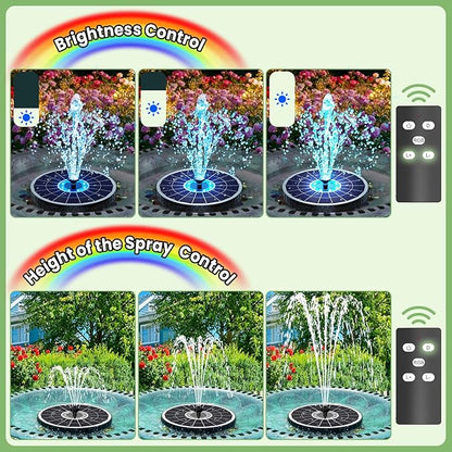 Yzert Remote Solar Fountain 2026, 6W Glass Bird Bath Fountain, 4000 mAh Solar Water Fountain Pump with 7 Nozzles & 4 Fixers, Colorful Lights for Garden, Pond, Pool, Outdoor-Adjust Water Height (8LEDs)
