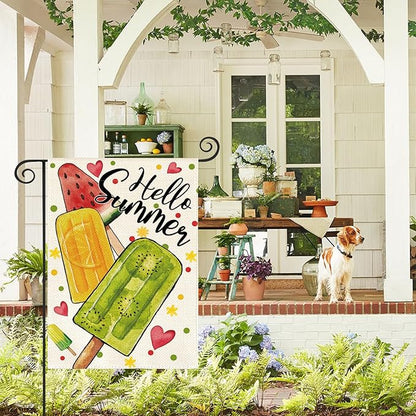 AVOIN colorlife Hello Summer Popsicles Garden Flag 12x18 Inch Double Sided Outside, Welcome Seasonal Burlap Yard Outdoor Decoration