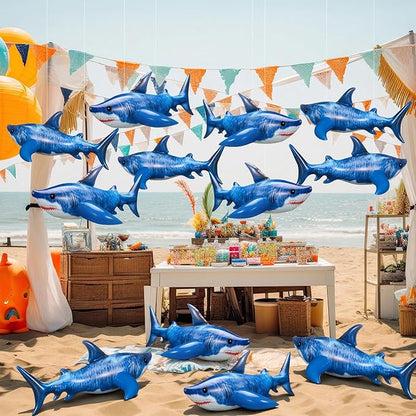 Realspring 12 Pcs 15 Inch Inflatable Shark Party Decorations Summer Shark Inflatables Outdoor Decor Large PVC Ocean Animals Blow up Hanging Ornaments for Beach Under The Sea Party Supplies Gift