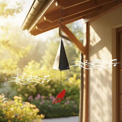 Coastal Country Style Wind Bells Inspired by North Design – Cardinal Bird Geometric Metal Bell Chime with Buoy Catcher for Outdoor Yard Home Decor, Red and Black Windchime for Outside Boothbay Theme