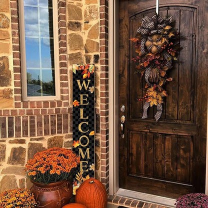 Fall Wooden Porch Sign 47" Autumn Pumpkin Maple Leaf Front Door Welcome Sign Vertical Standing Sign For Garden Home Yard Farmhouse Thanksgiving Decor