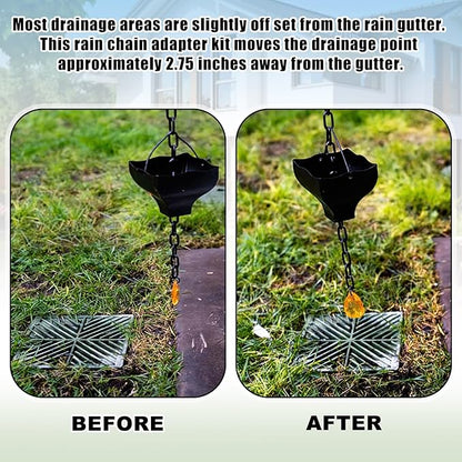 2 Pack Rain Chain Gutter Adapter Kit Installation 7inch Rain Chains for Gutters Chain Downspout Curved Spout Iron for Gutter Downspout Outlet(Black)