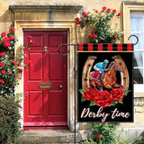 Artofy Derby Time Horse Racing Small Decorative Garden Flag, Kentucky Jockey Rose Flower Black Red Yard Lawn Outside Decor, Horseshoe Burlap Outdoor Home Decoration Double Sided 12 x 18