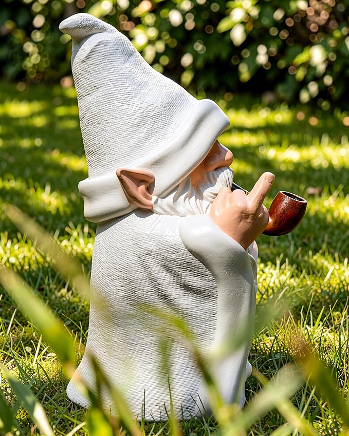 Leverse Smoking Wizard Dwarf Garden Gnome Statue with Middle Finger Decor, 5.9 Inch Funny Resin Outdoor Decoration for Patio, Lawn, Yard and Home, Great Gift for Easter, Halloween and Christmas