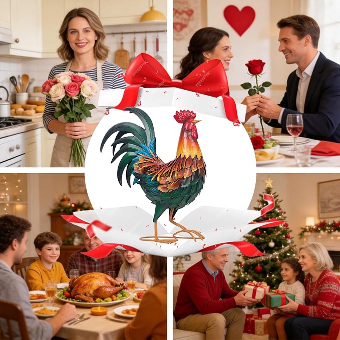 Ratuor Metal Rooster Decor Garden Statue,Chicken Yard Art Decoration Outdoor Sculpture for Backyard Patio Kitchen Lawn Ornaments,Birthday Housewarming Gifts for Women Mom