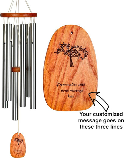 Woodstock Wind Chimes Personalized Amazing Grace Memorial Chime for Outside 24'' Large Silver Sympathy Customized Tree of Life Inspirational Wind Chime for Outdoor Patio Home Garden Decor (P-AGMS16)